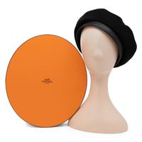 Hermès, Black Cashmere & Leather Beret