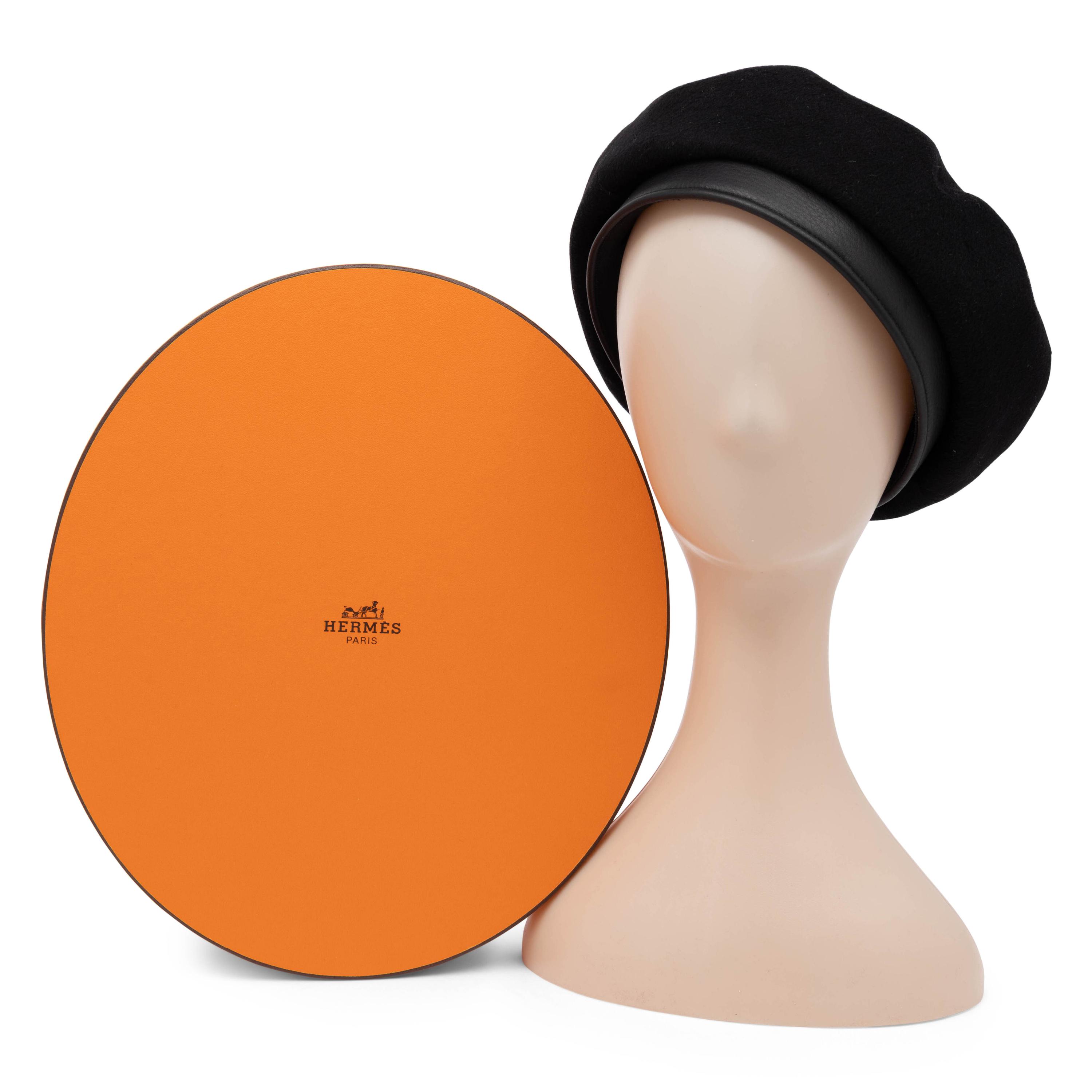 Hermès, Black Cashmere & Leather Beret