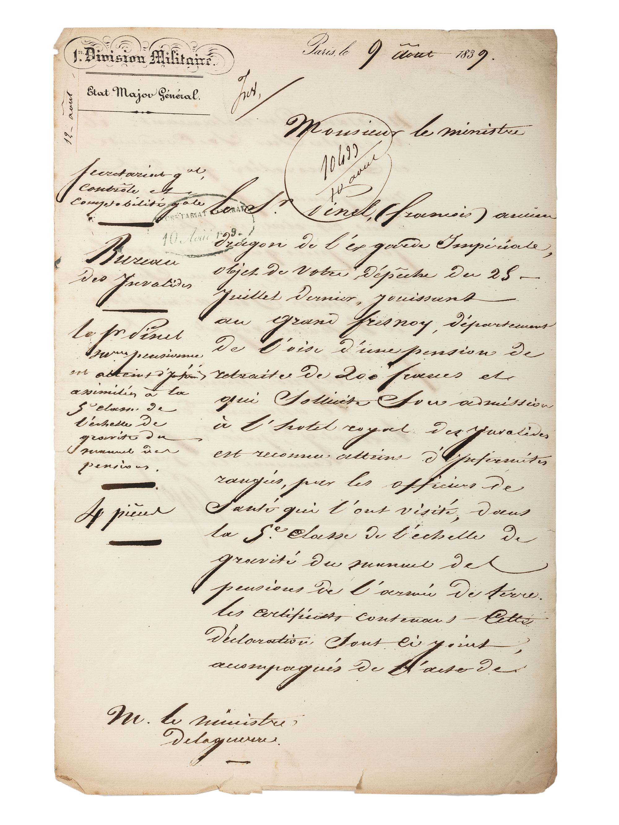 [MANUSCRIPTS - NAPOLEONIC]. A group of 2 letters in French, related to Jean-Baptiste Viallanes and Claude-Pierre Pajol.