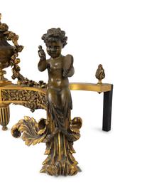 A Pair of Louis XV Style Bronze and Gilt Bronze Chenets — 19TH CENTURY