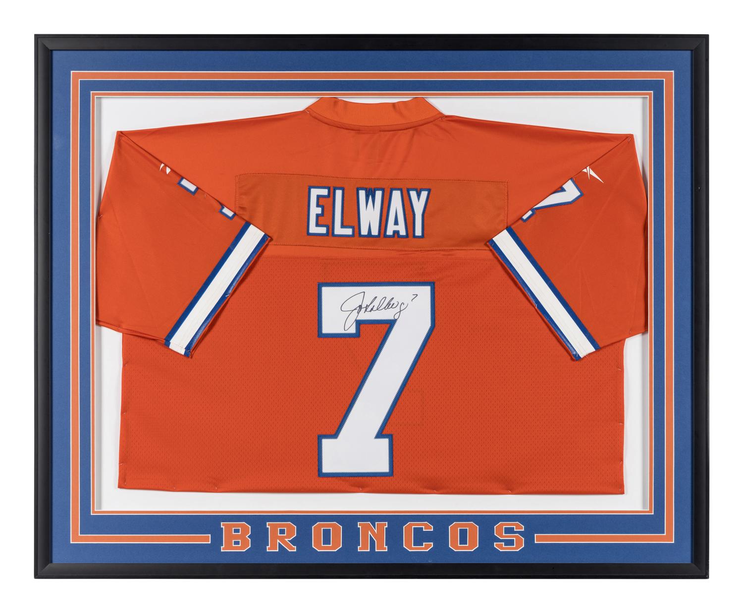 A John Elway Signed Autograph Denver Broncos Jersey Display (Beckett Authentication Services Letter),