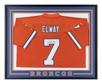 A John Elway Signed Autograph Denver Broncos Jersey Display (Beckett Authentication Services Letter),
