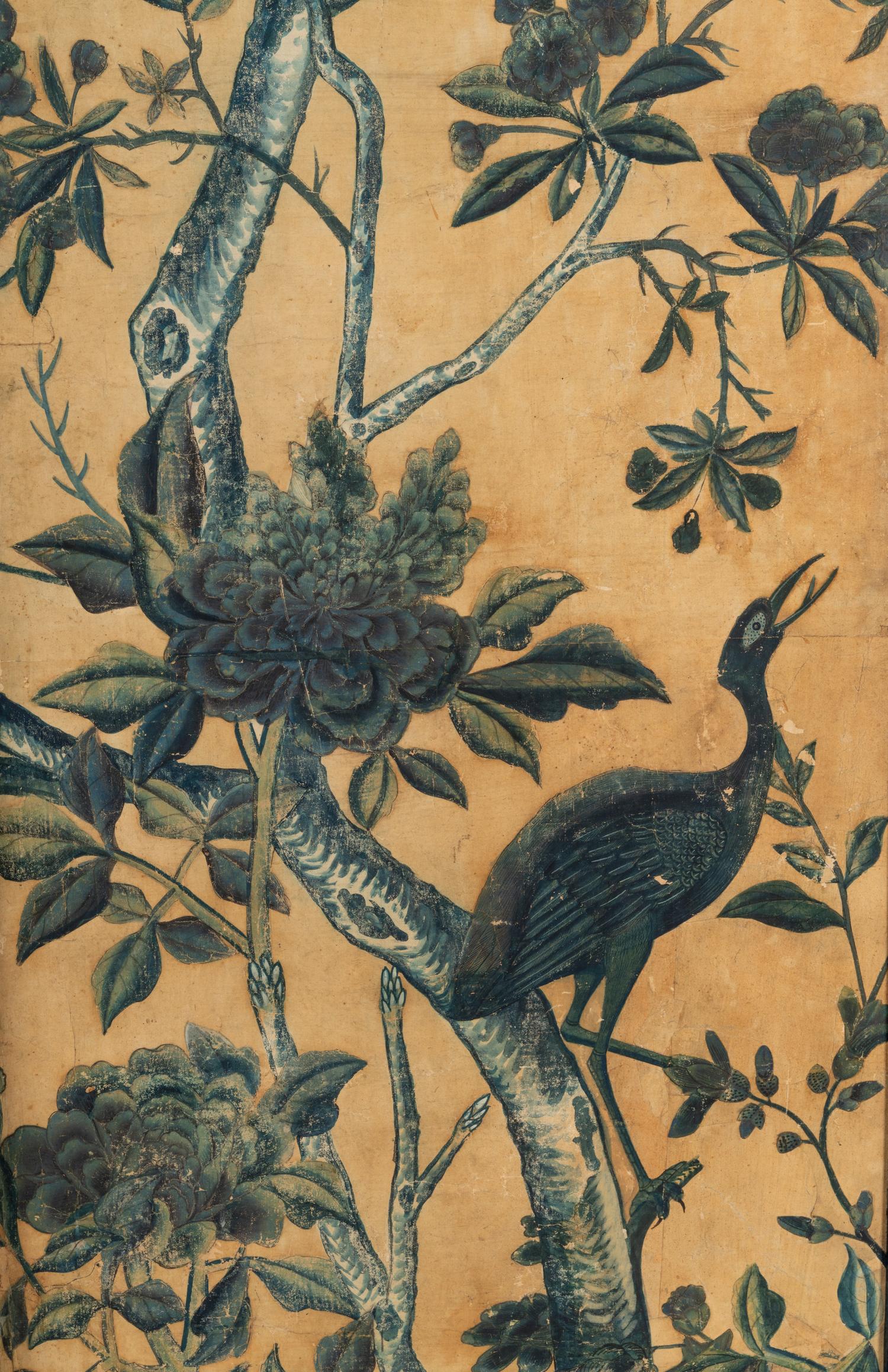 A Chinese Export Blue and White Wallpaper Four-Panel Screen