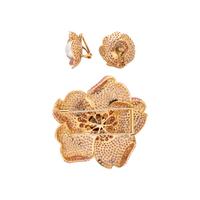 PINK SAPPHIRE, CULTURED PEARL, AND ROSE GOLD FLOWER EARRINGS AND BROOCH