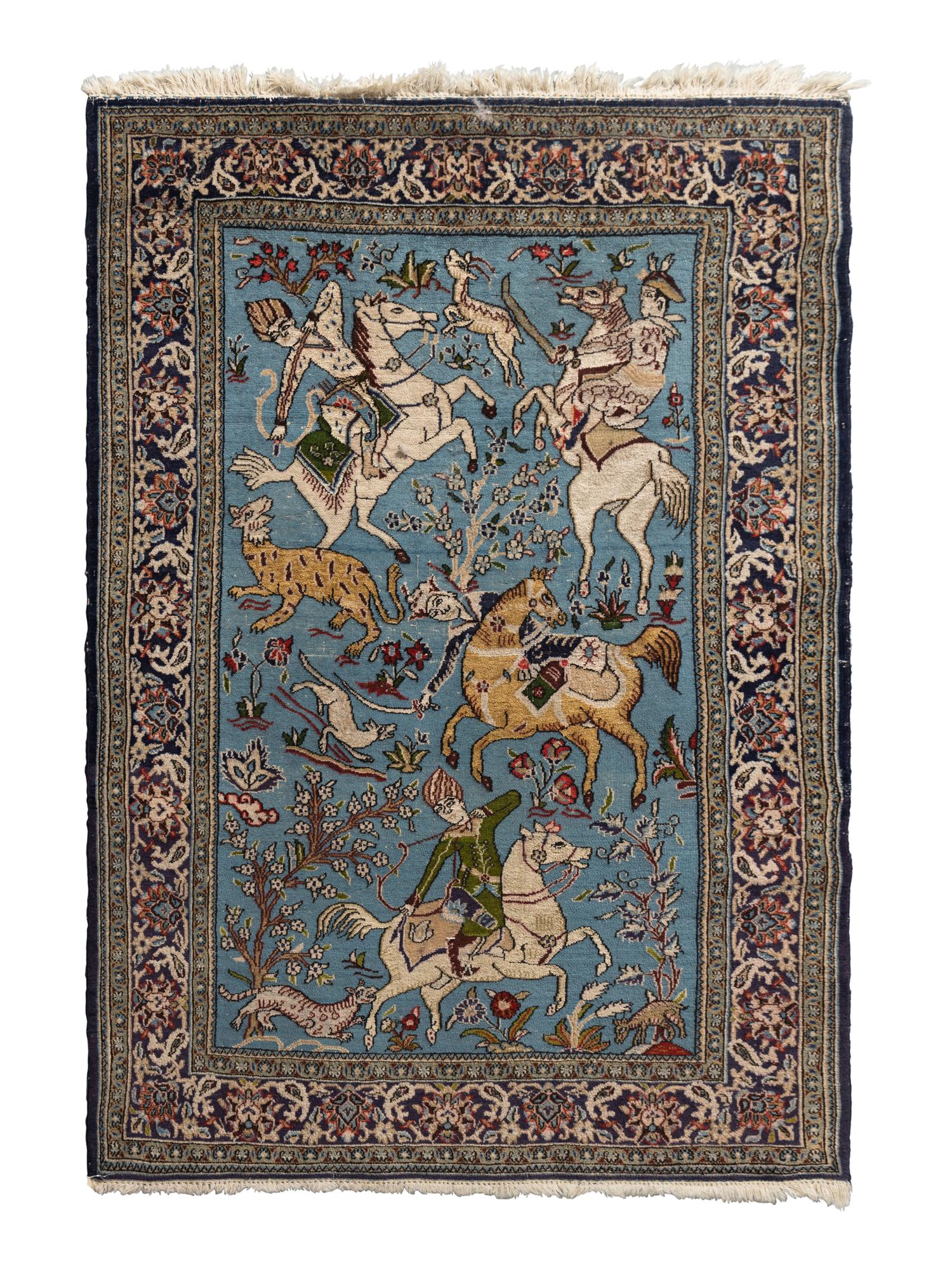 A Kashan Hunting Scene Wool Rug