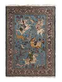 A Kashan Hunting Scene Wool Rug