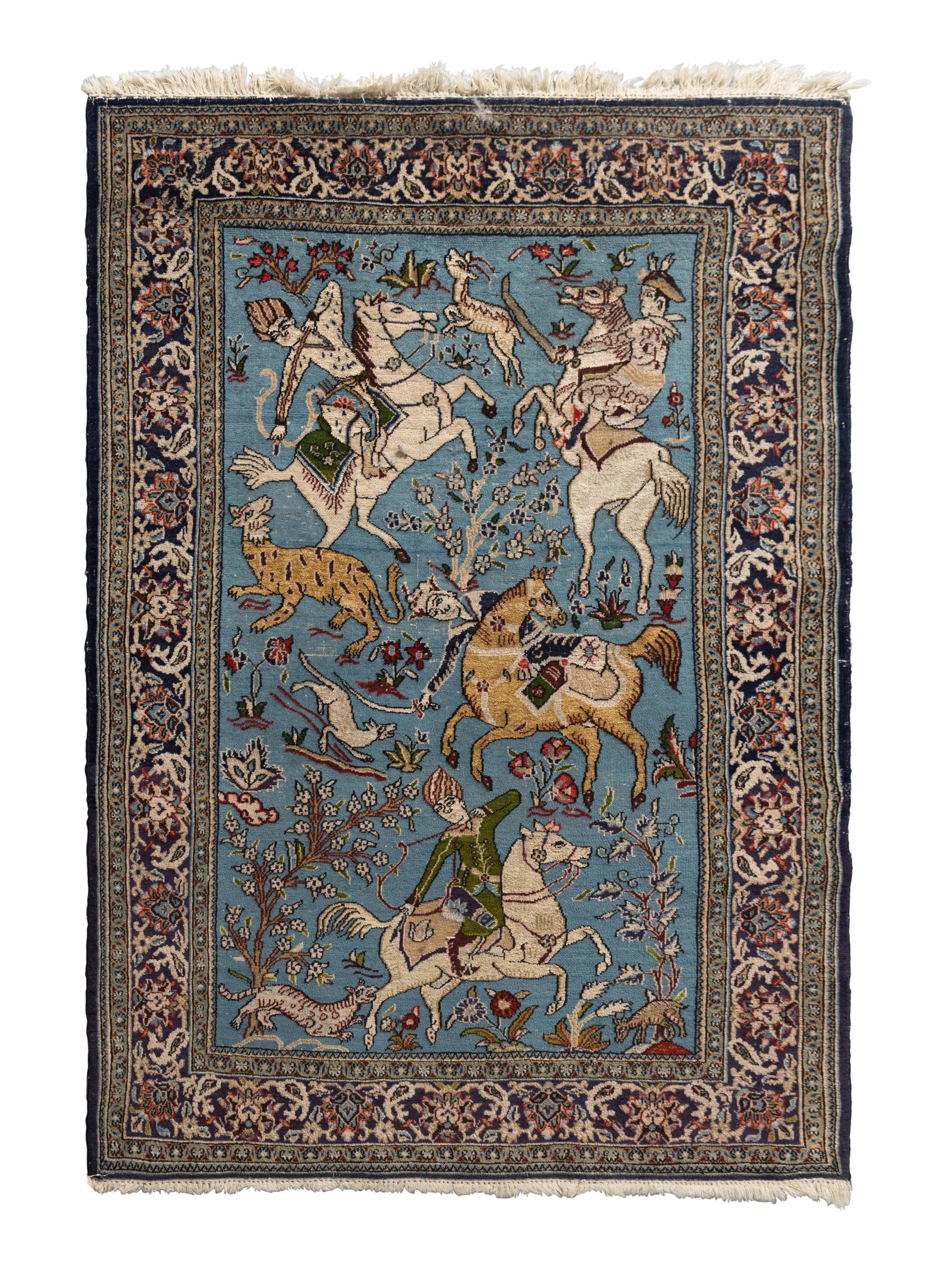 A Kashan Hunting Scene Wool Rug