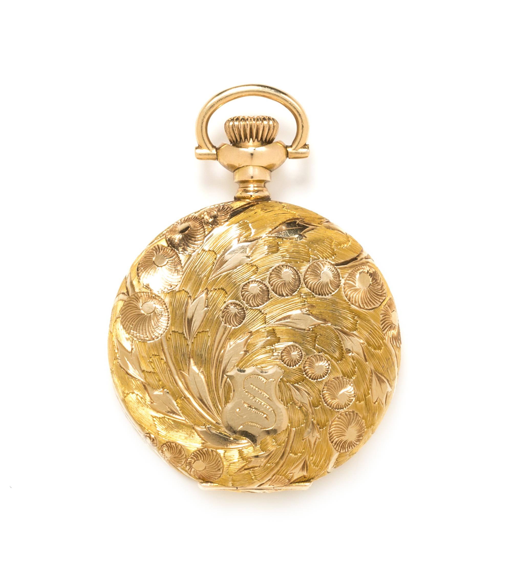 A 14 Karat Yellow Gold Hunter Case Pocket Watch, Cox & Kuss Jewelry Co., 20.05 dwts.