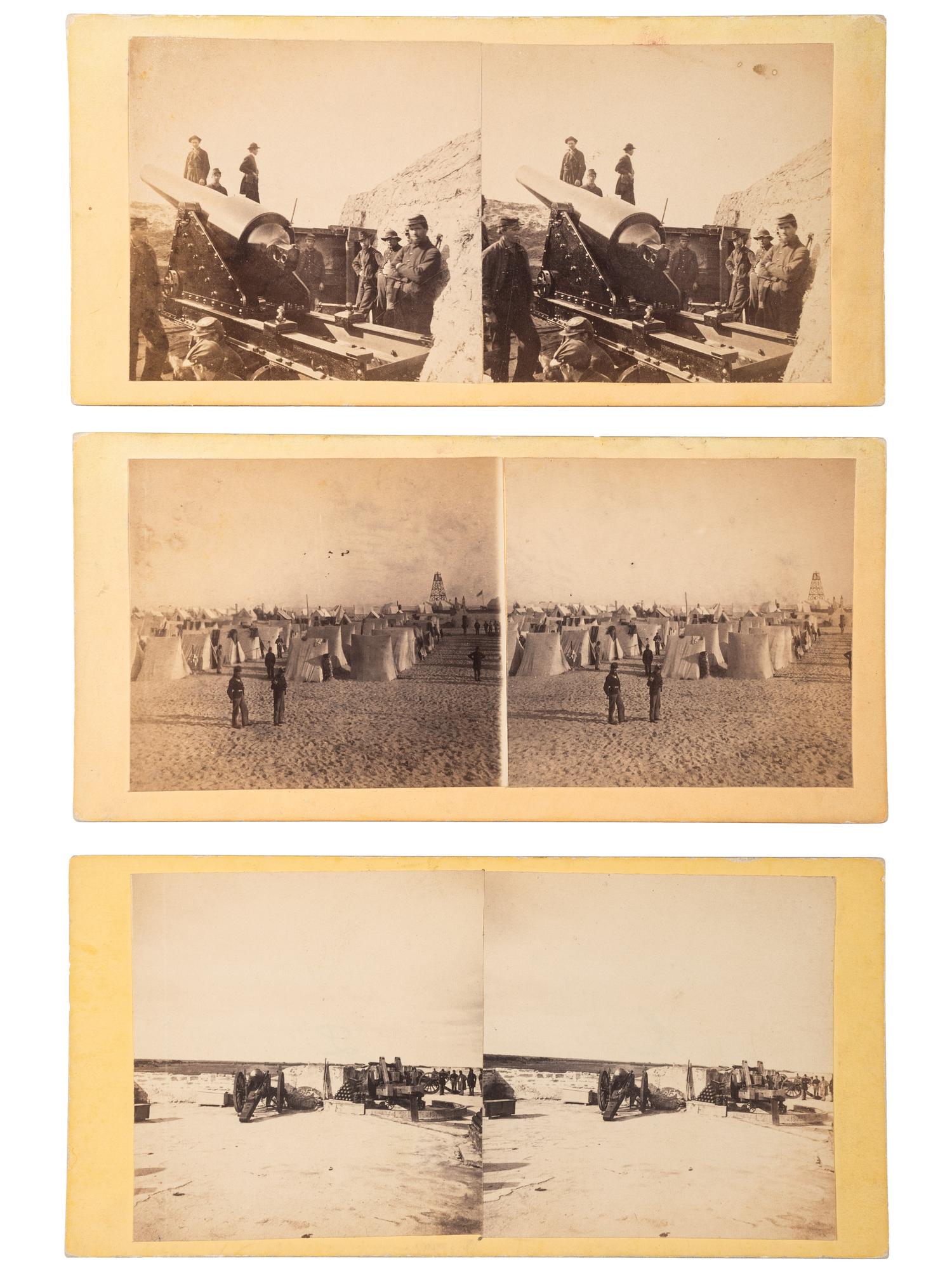 [CIVIL WAR]. COOLEY, Sam A., photographer. A group of 3 stereoviews of Fort Wagner, Folly Island, and Fort Marion.