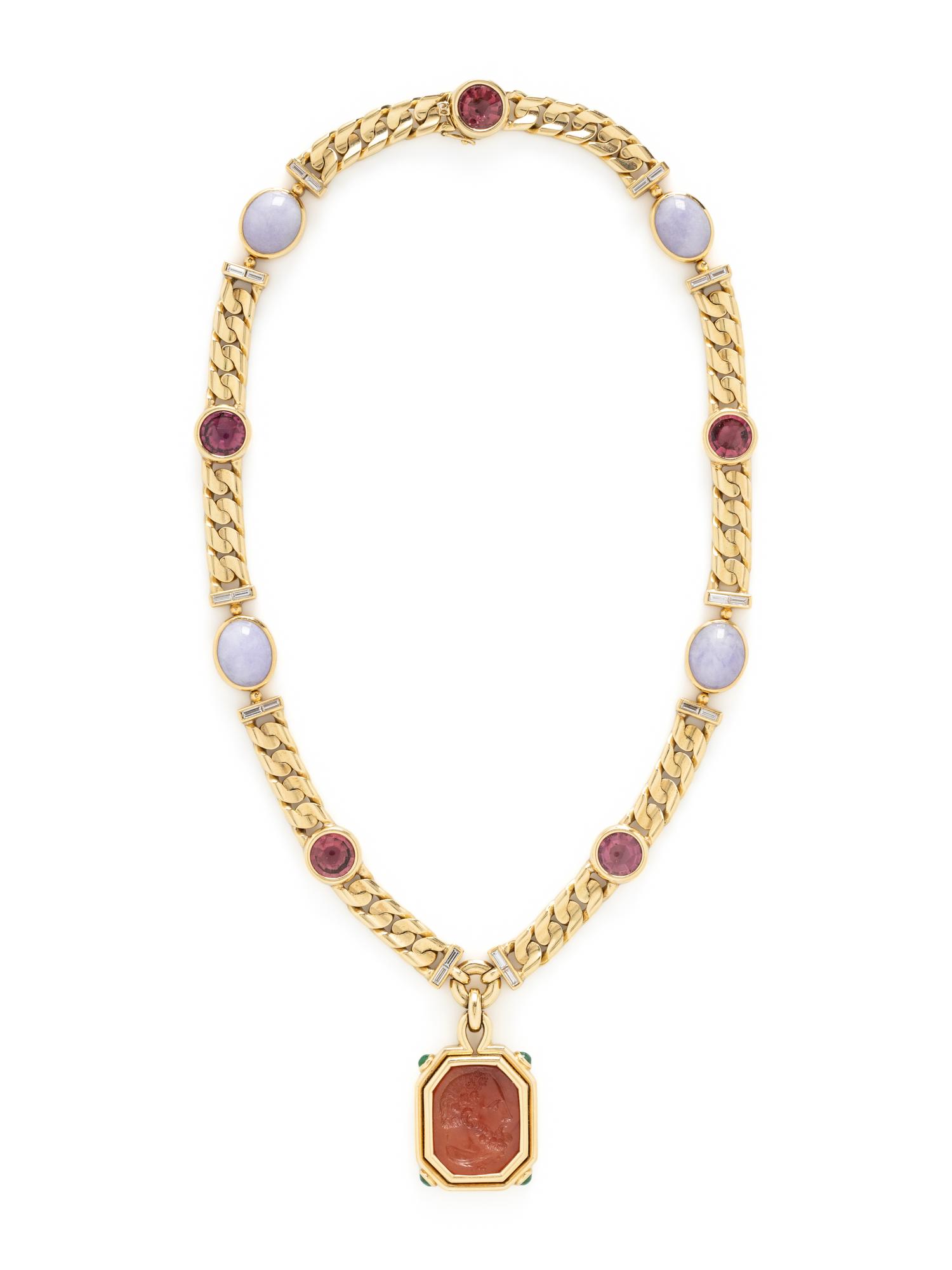 BULGARI, MULTIGEM, INTAGLIO AND YELLOW GOLD NECKLACE