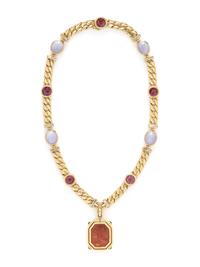 BULGARI, MULTIGEM, INTAGLIO AND YELLOW GOLD NECKLACE