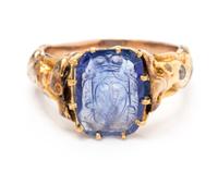 A Victorian Yellow Gold and Sapphire Intaglio Ring, 3.40 dwts.