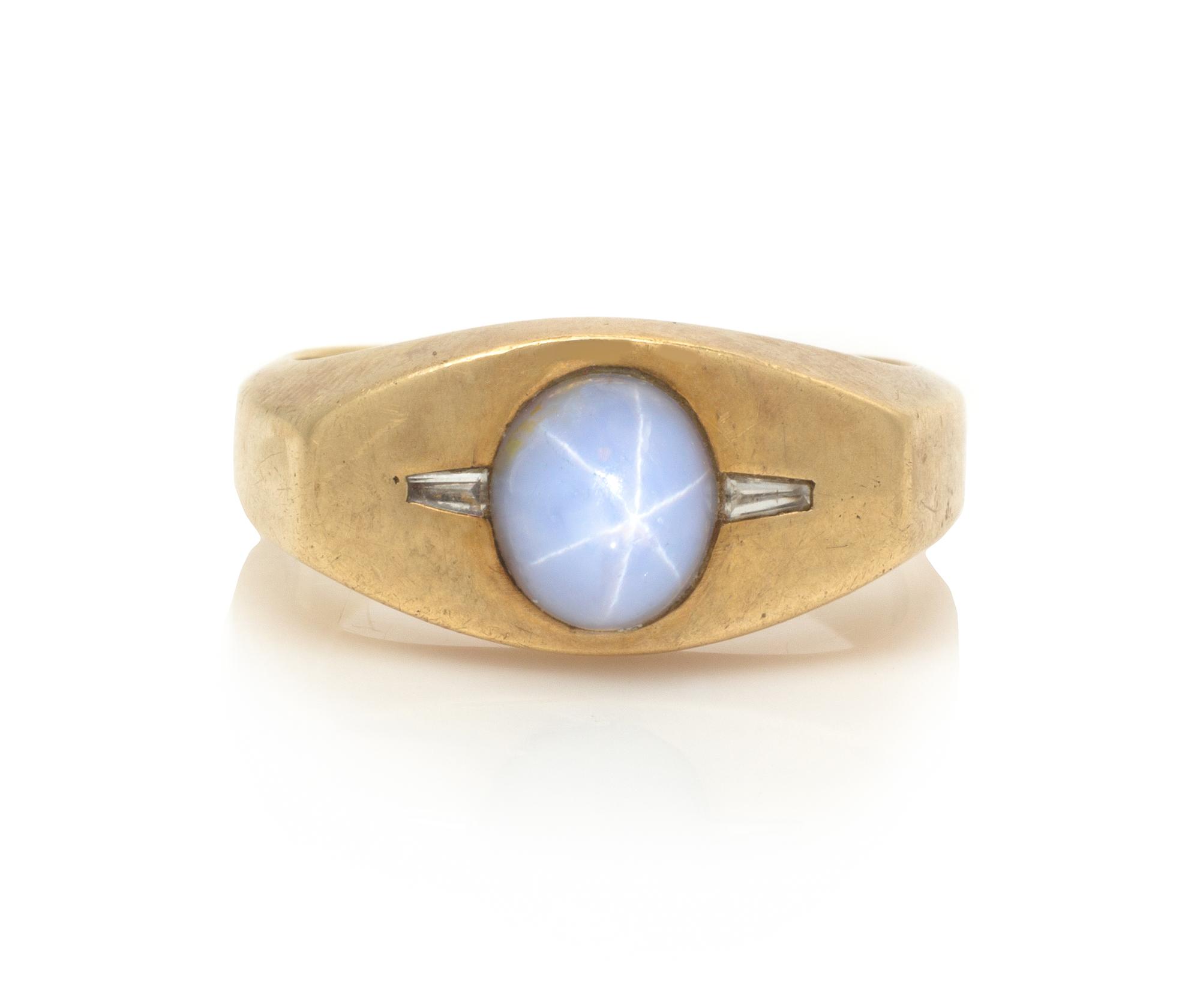 A Yellow Gold, Star Sapphire and Diamond Ring, 6.50 dwts.