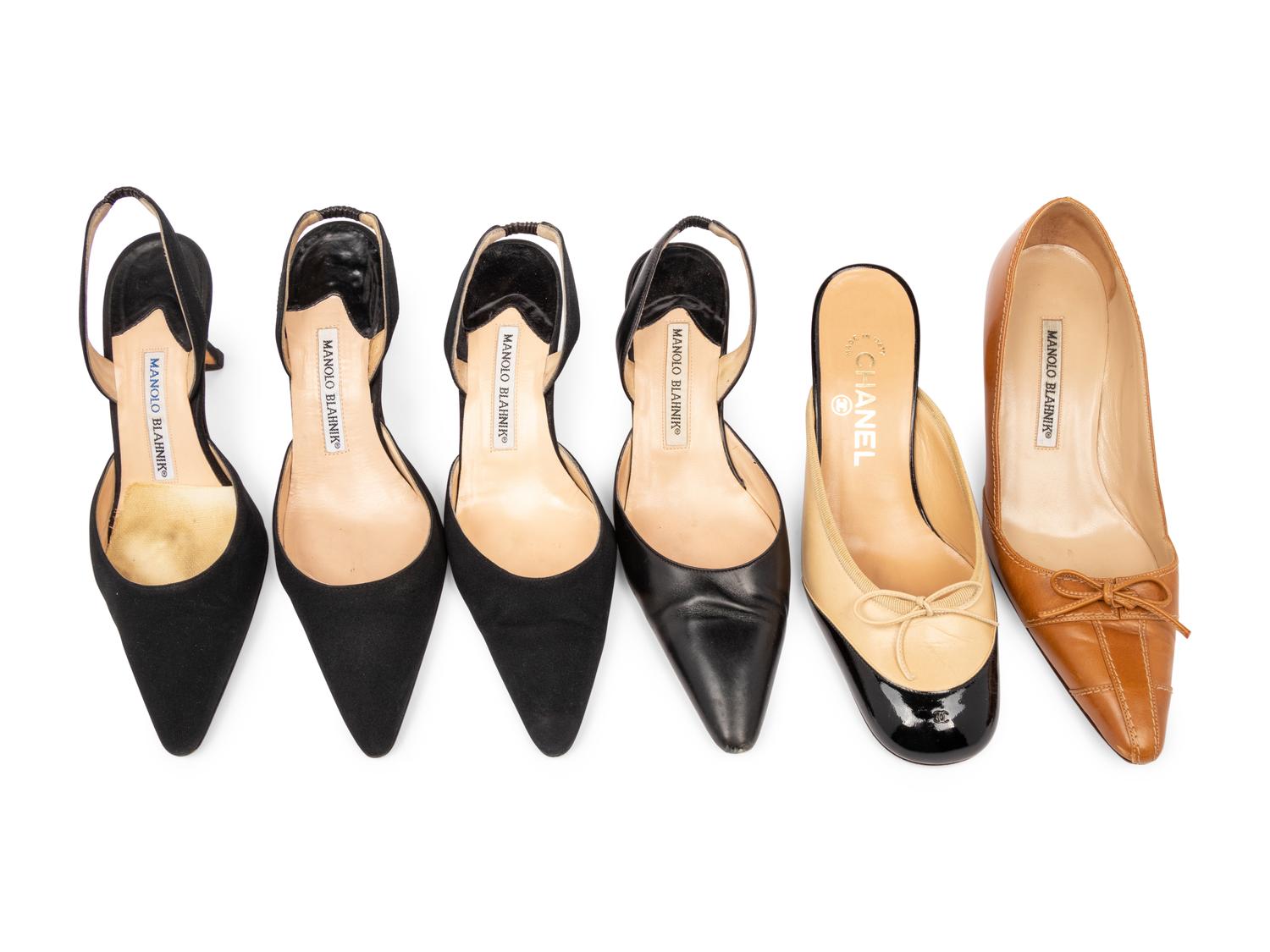 One Pair of Chanel and Five Pairs of Manolo Blahniks Shoes