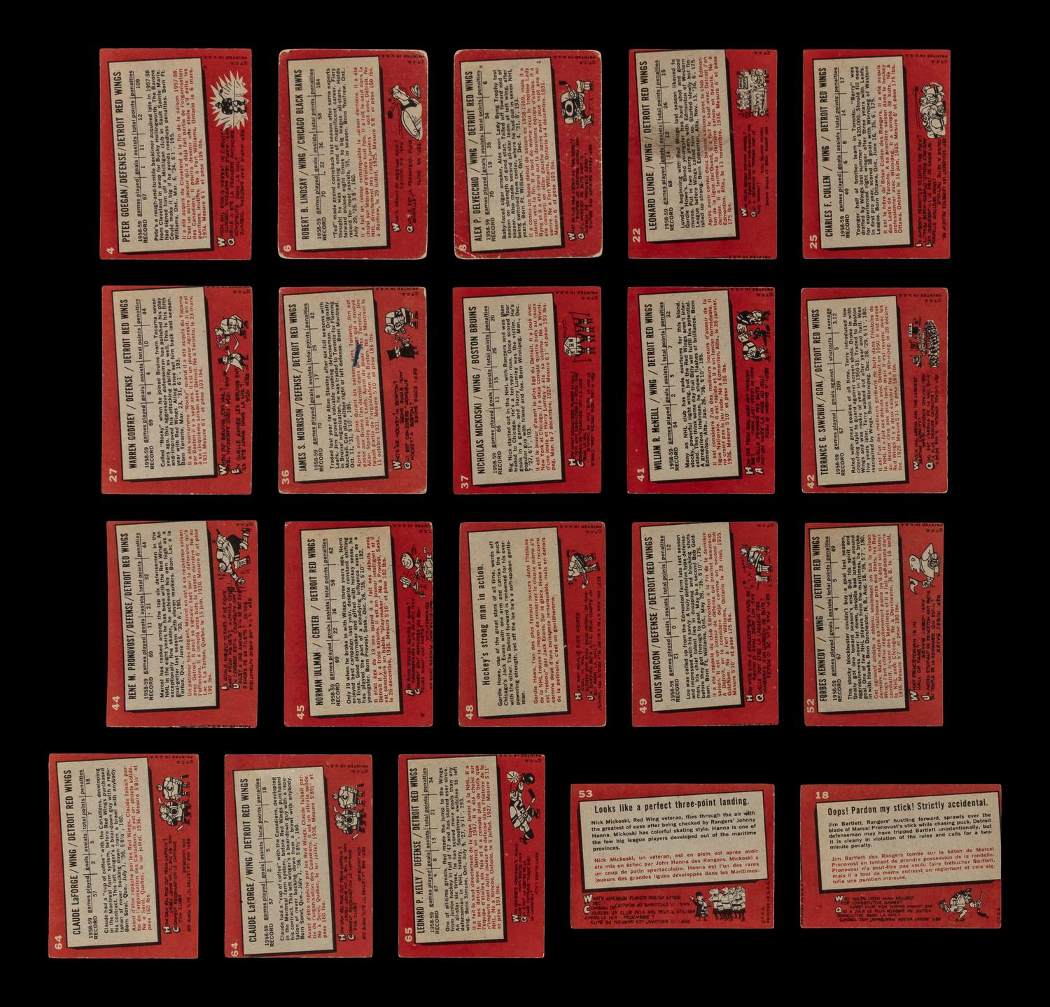 A Collection of Detroit Red Wings 1959 Topps Hockey Cards (20)