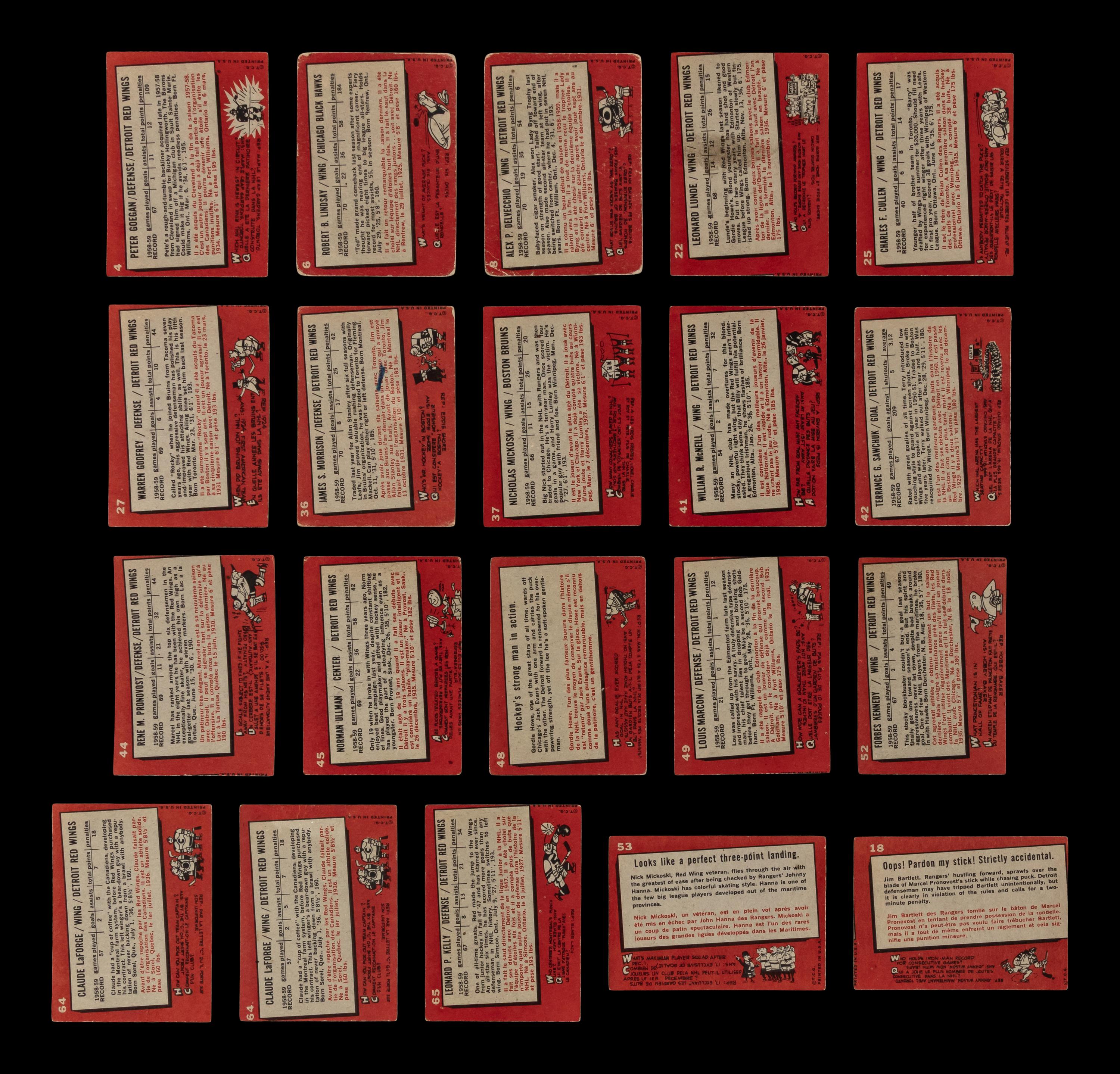A Collection of Detroit Red Wings 1959 Topps Hockey Cards (20)