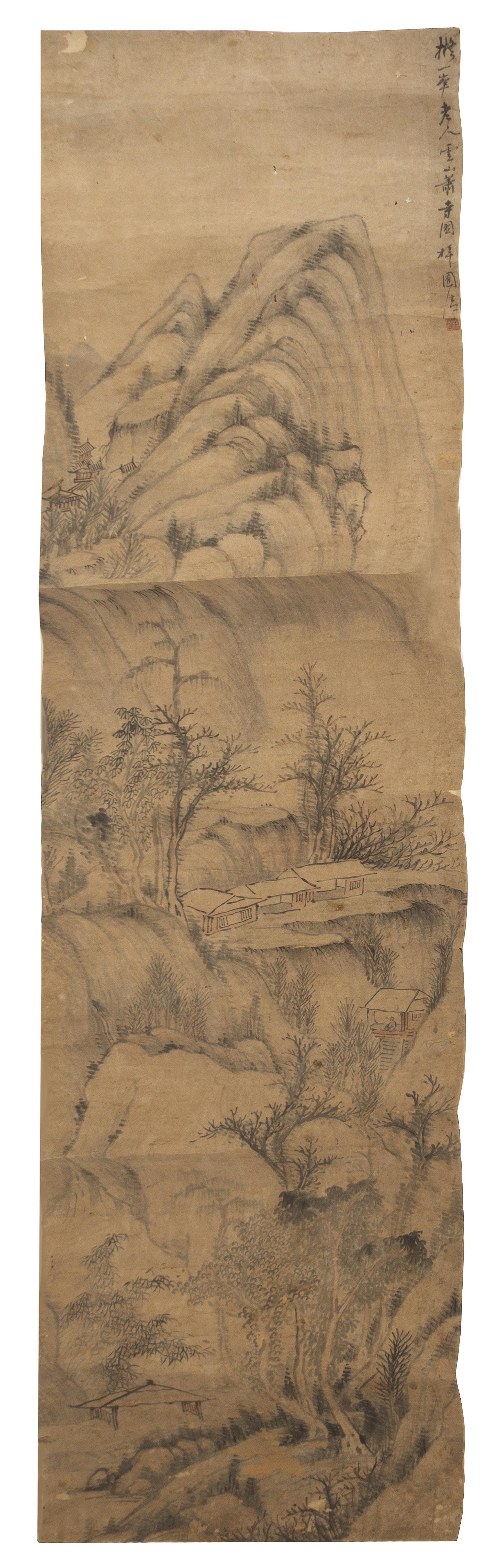 Three Ink and Color Paintings on Paper Scrolls