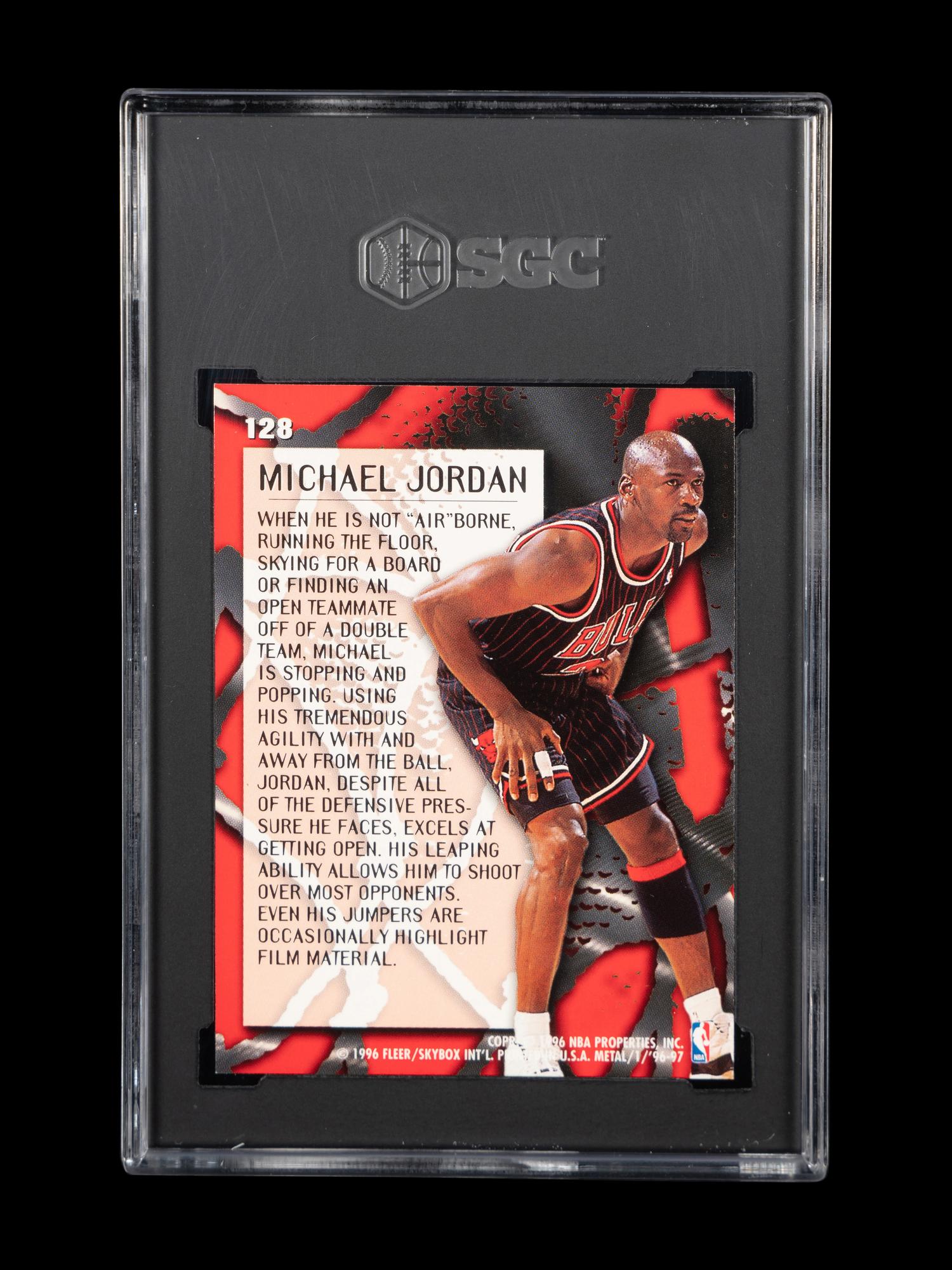 A 1996-97 Fleer Metal Metallized Michael Jordan Basketball Card No. 128 (SGC 10 GEM MINT)