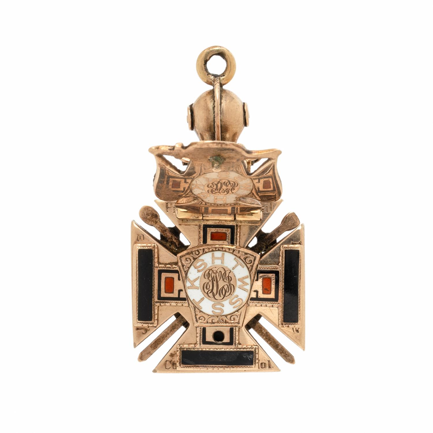 Enamel, Multigem, and Yellow Gold Masonic Pendant