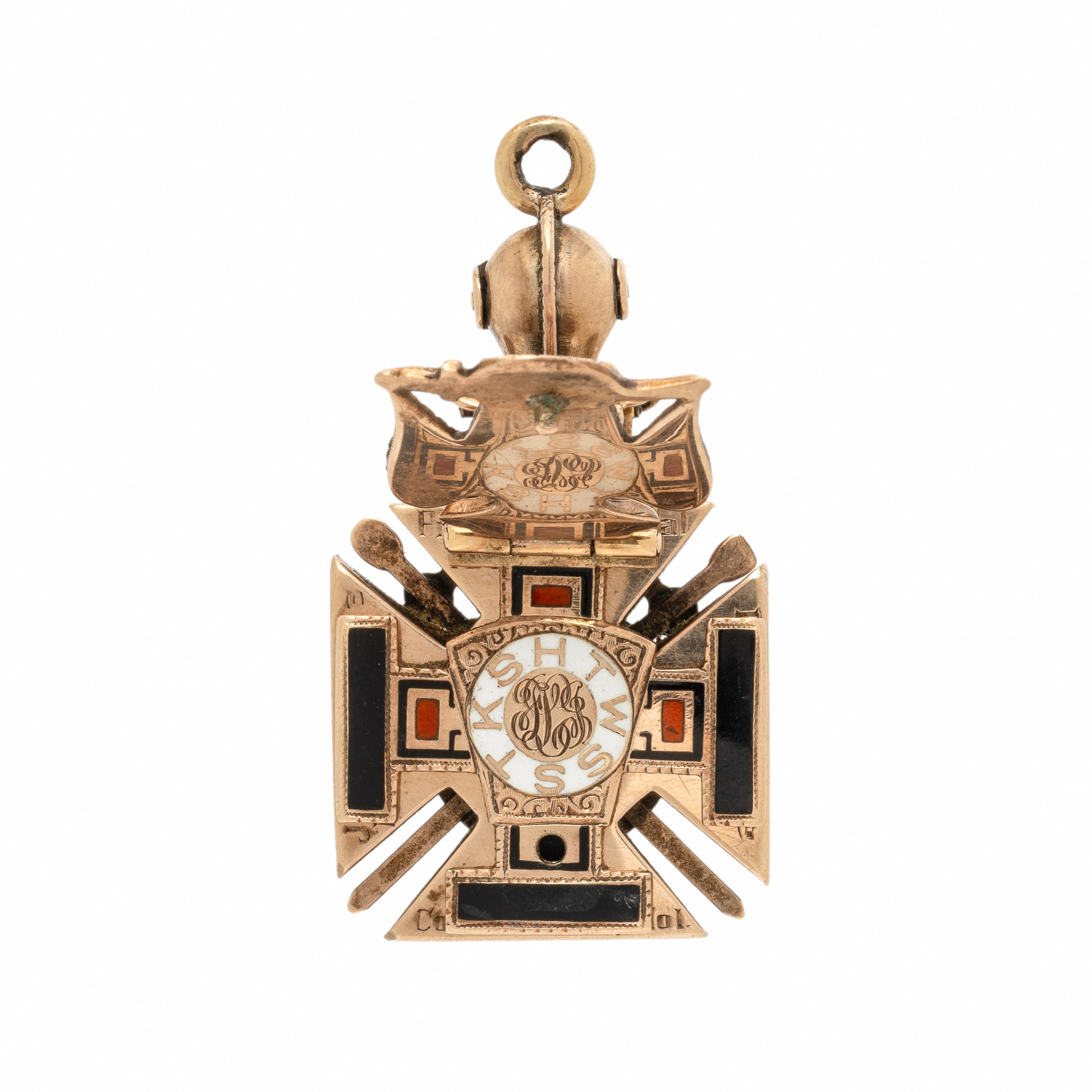 Enamel, Multigem, and Yellow Gold Masonic Pendant