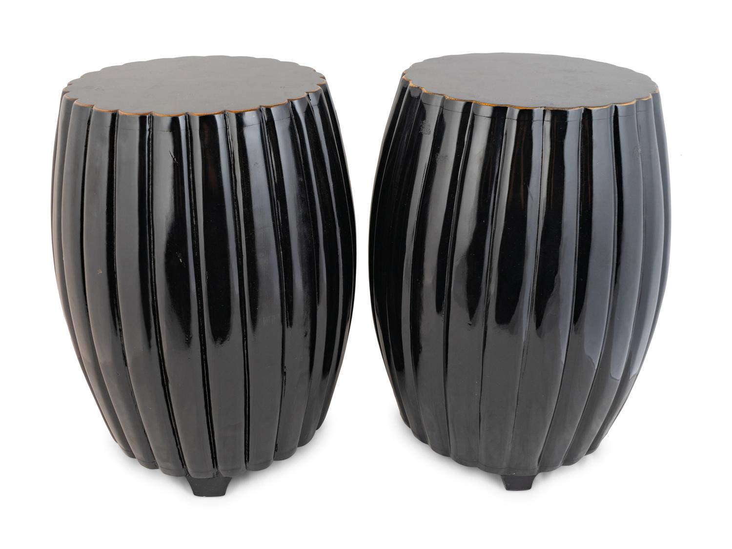 A Pair of Japanese Black Lacquered Melon-Form Garden Stools — 20TH CENTURY