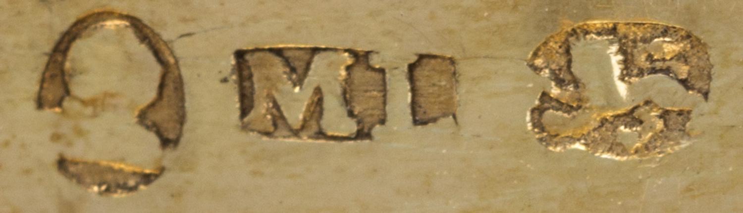 A George III Silver Vinaigrette, Matthew Linwood, Birmingham, 1810, the lid decorated with foliate and stippled decoration centered by