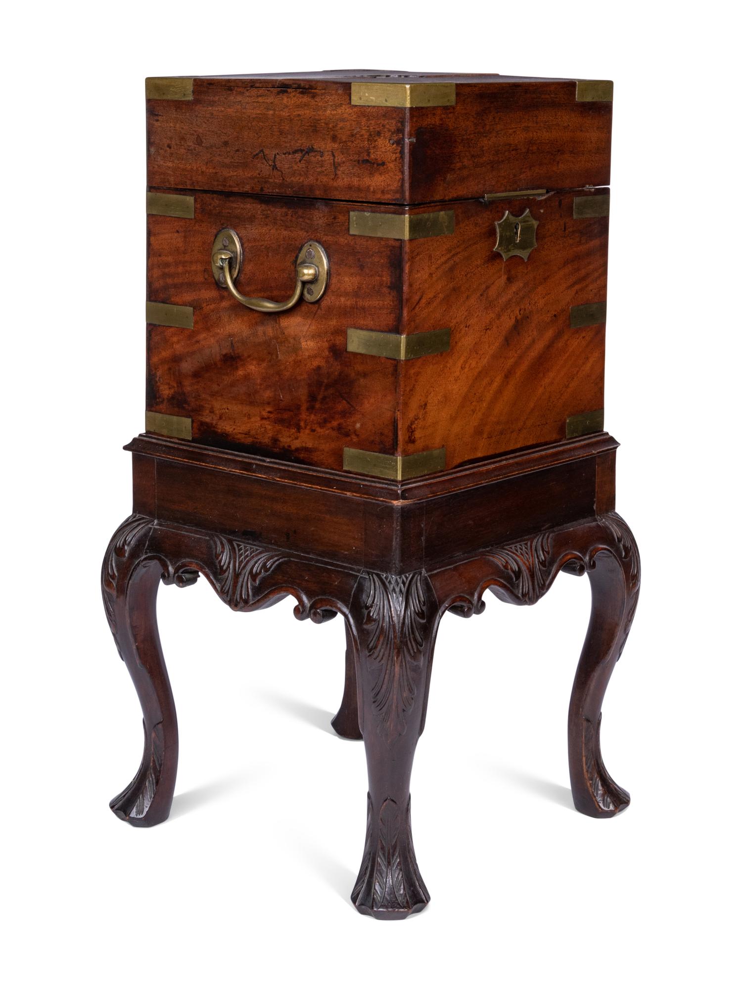 A Regency Brass Mounted Mahogany Cellarette