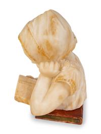 A Victorian Carved Marble Head of Young Child Reading a Primer — 19TH CENTURY