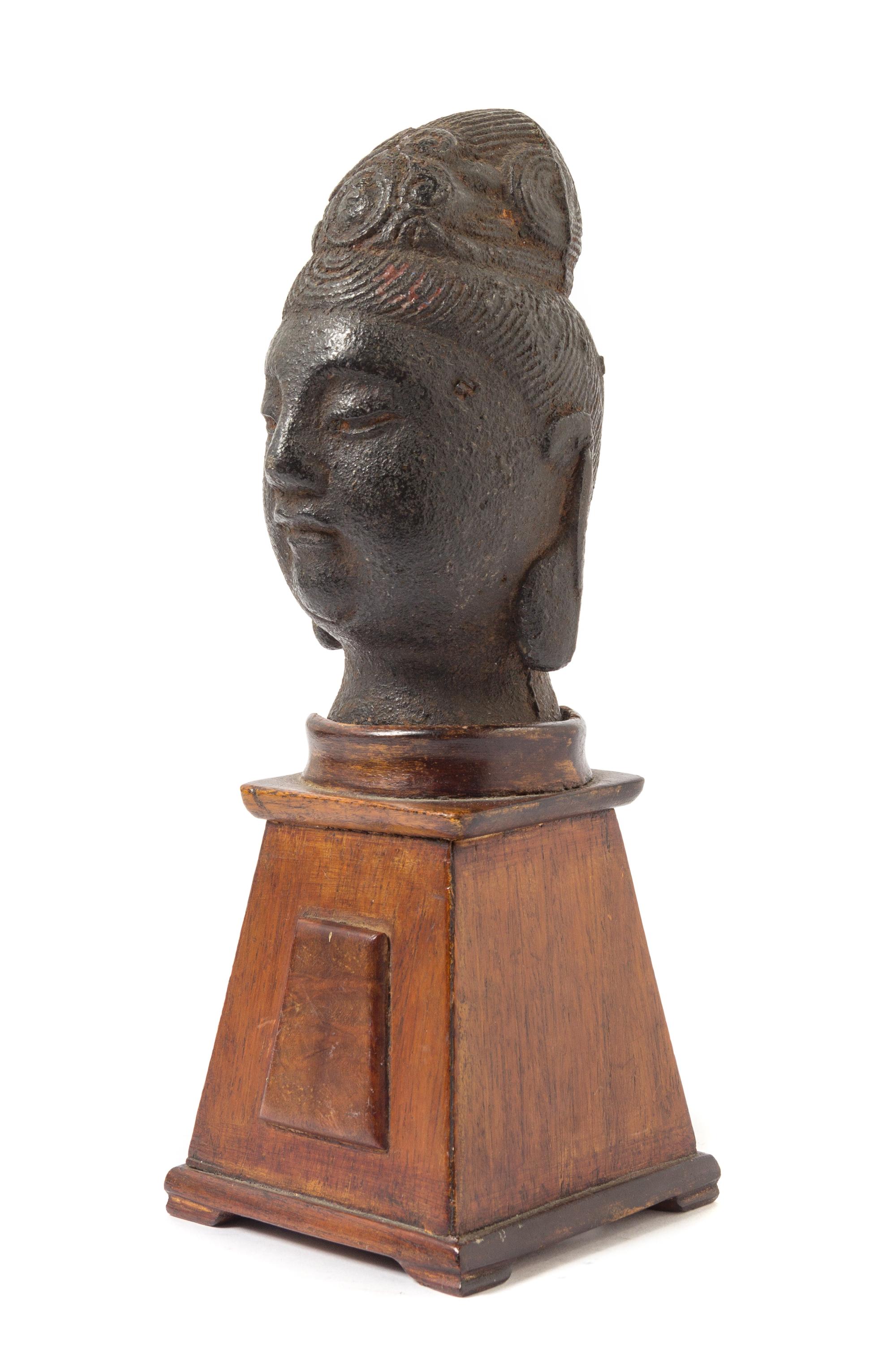 A Chinese Iron Head of Guanyin MING DYNASTY Height overall 9 3/4 inches. — MING DYNASTY