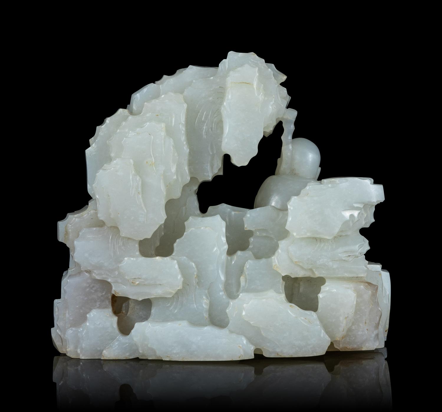 A Carved Pale Celadon Jade ’Luohan‘ Boulder