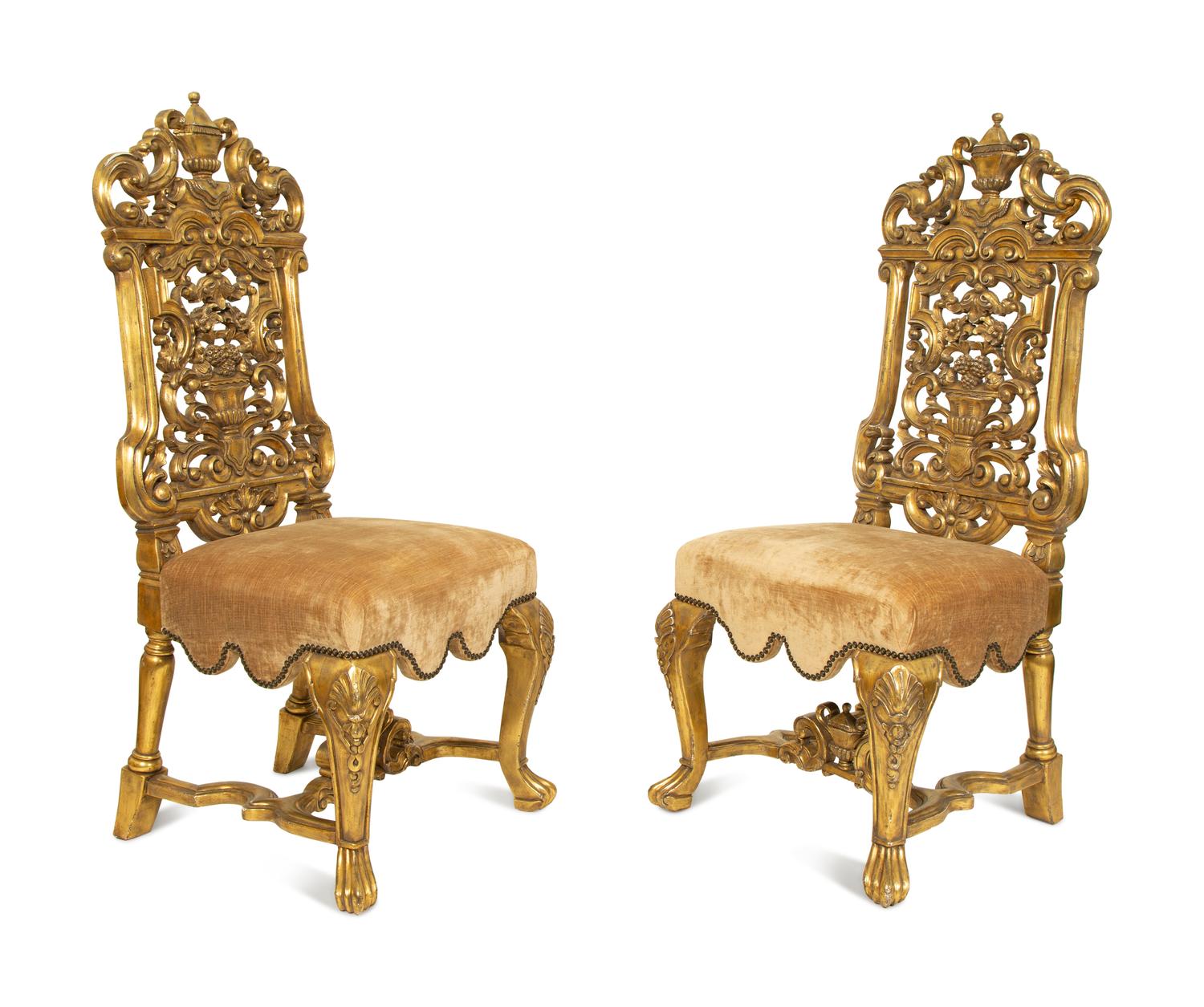 A Pair of Continental Baroque Style Giltwood Side Chairs — 20TH CENTURY