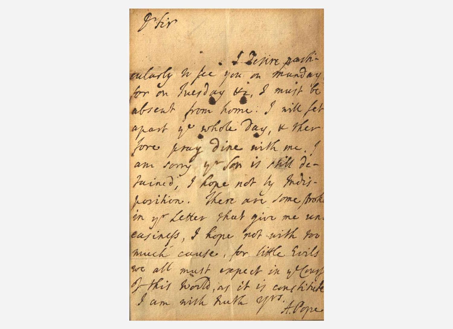 [Literature] Pope, Alexander: Autograph Letter, signed