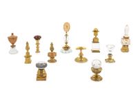 Eleven Bronze, Brass and Glass Table Ornaments
