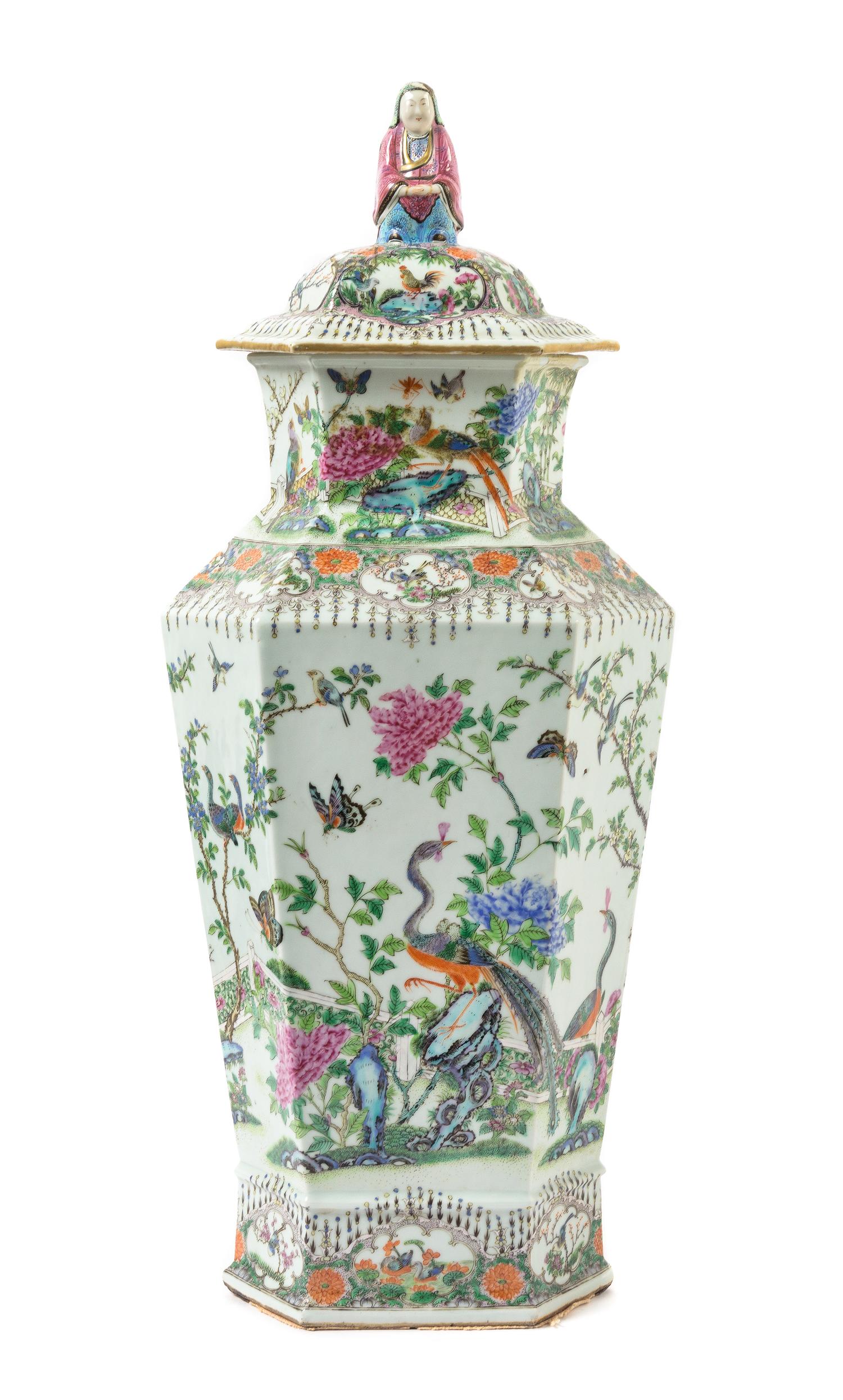 A Large Chinese Famille Rose Porcelain Covered Vase 19TH CENTURY Height 24 3/8 inches. — 19TH CENTURY