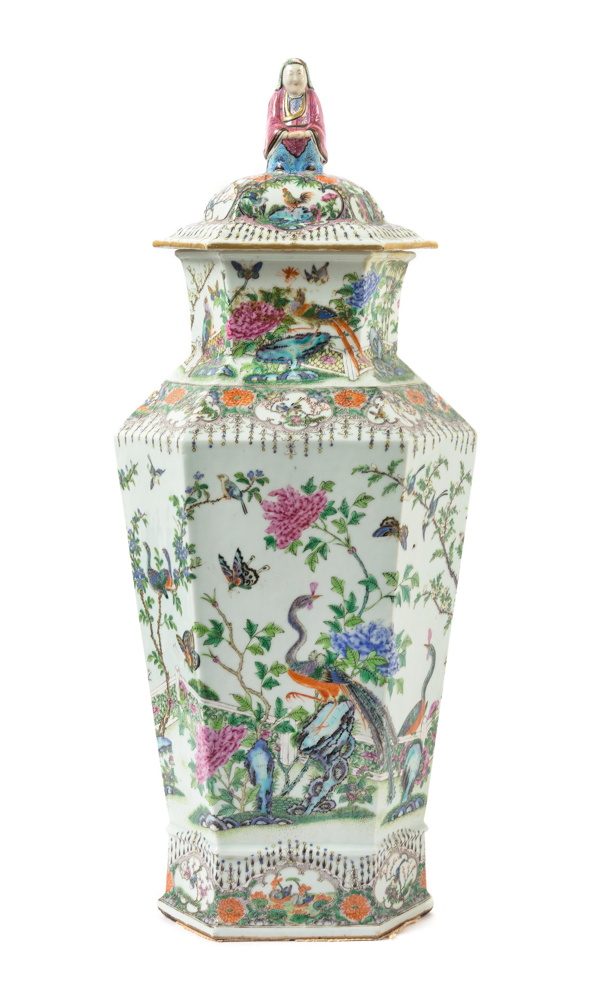 A Large Chinese Famille Rose Porcelain Covered Vase 19TH CENTURY Height 24 3/8 inches. — 19TH CENTURY