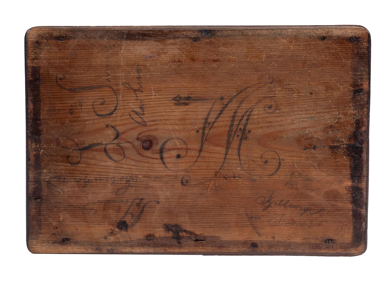 A Folk Art Polychrome Painted Pine Dresser Box with Exotic Animals