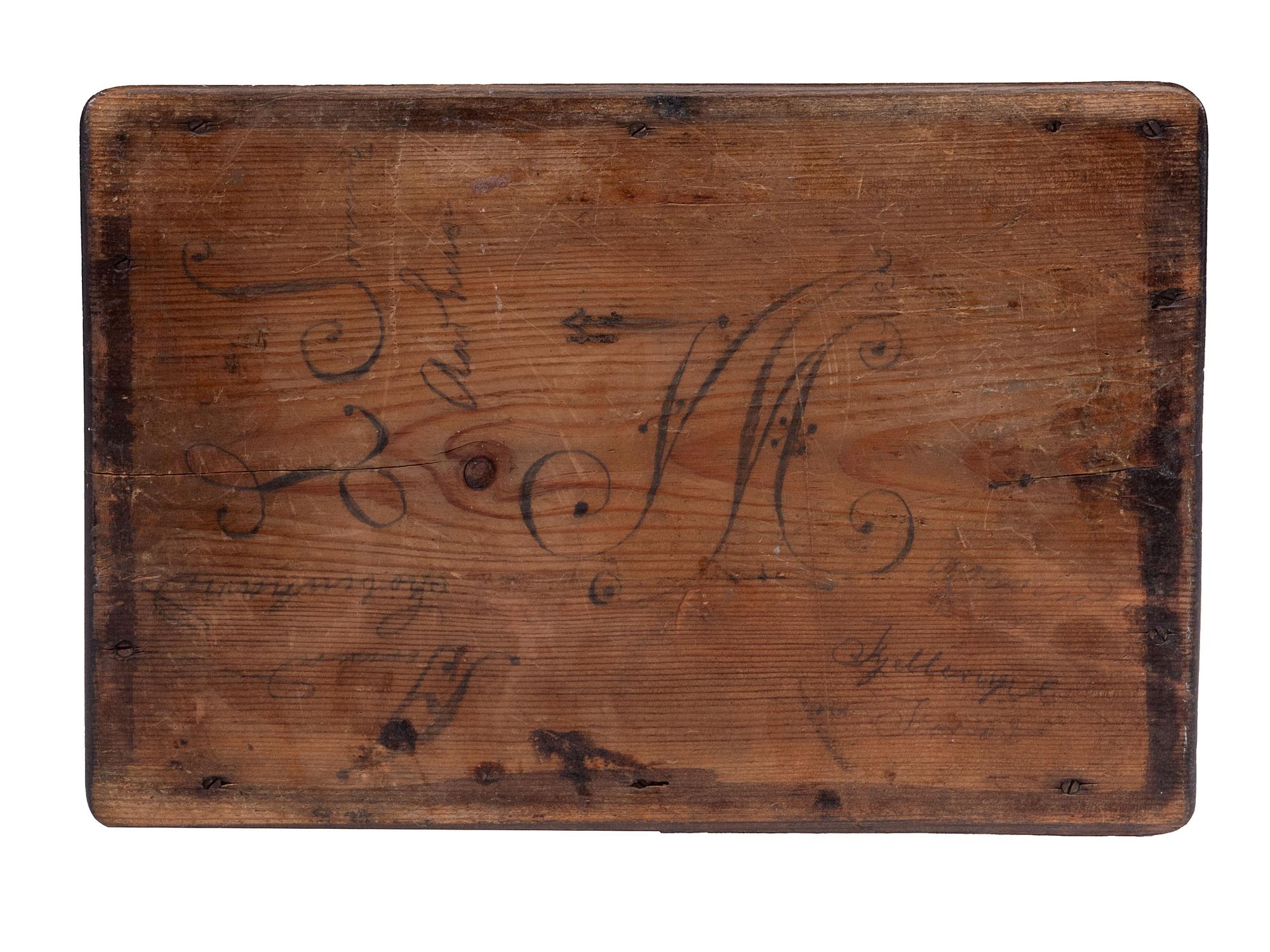 A Folk Art Polychrome Painted Pine Dresser Box with Exotic Animals