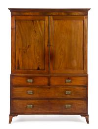 A George III Style Mahogany Linen Press Height 78 1/2 x width 54 x depth 22 inches. — 19TH CENTURY