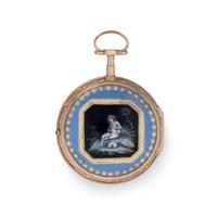 BORDIER, 18K PINK GOLD, PASTE AND ENAMEL OPEN FACE POCKET WATCH