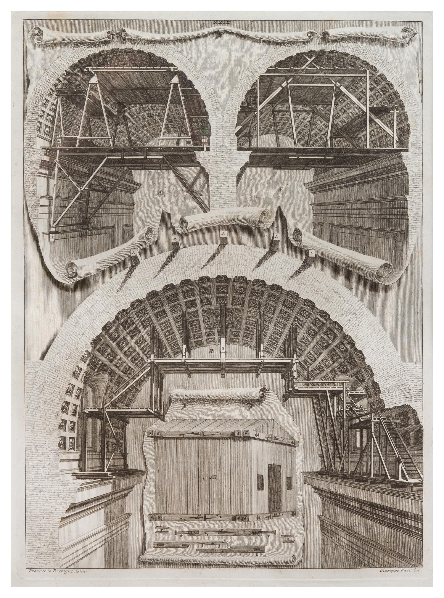 Giuseppe Vasi (after Francesco Rostagni), (Italian, 18th Century), A pair of plates from Castelli, E Ponti di Maestro Niccola Zabaglia