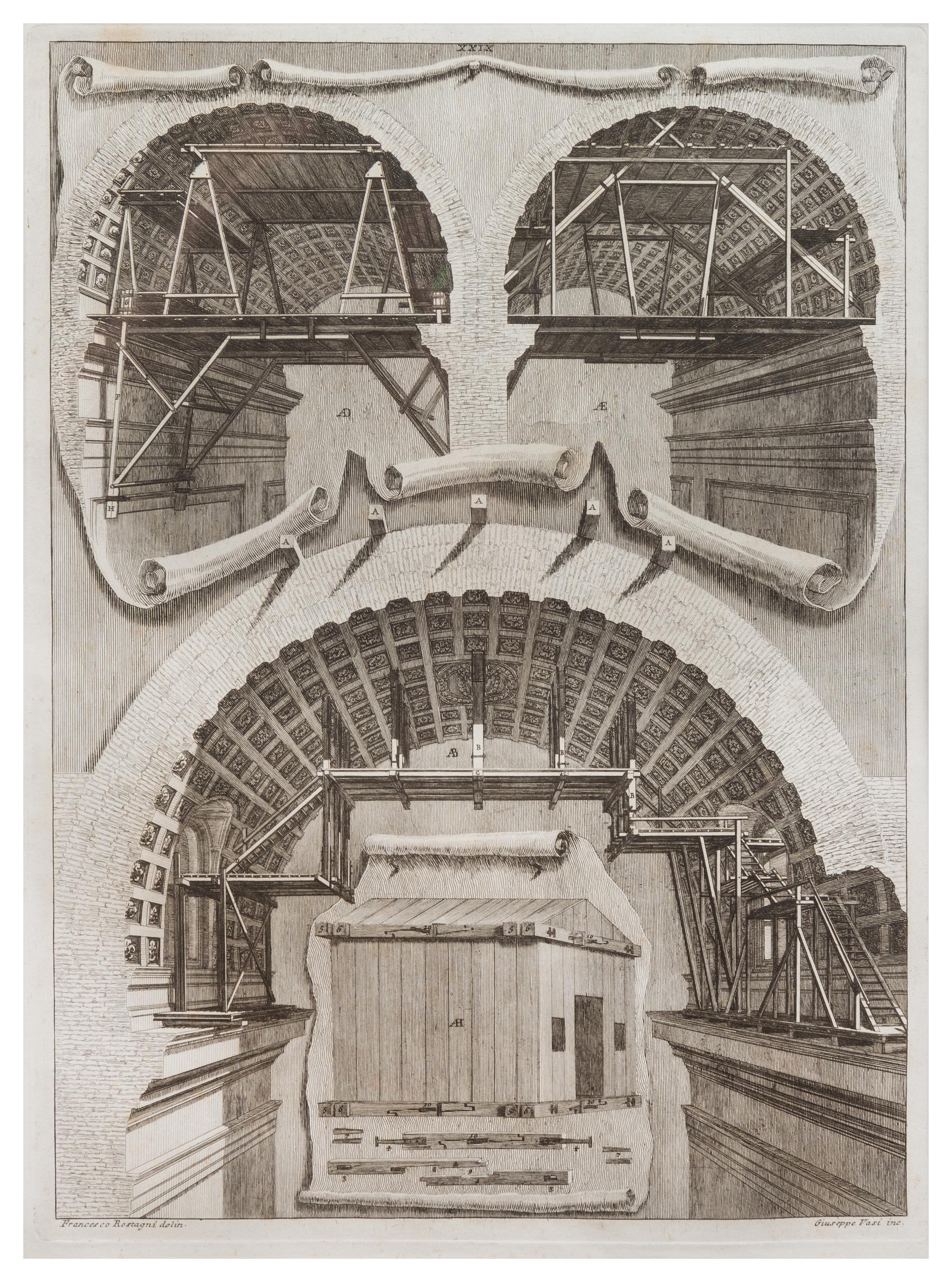 Giuseppe Vasi (after Francesco Rostagni), (Italian, 18th Century), A pair of plates from Castelli, E Ponti di Maestro Niccola Zabaglia