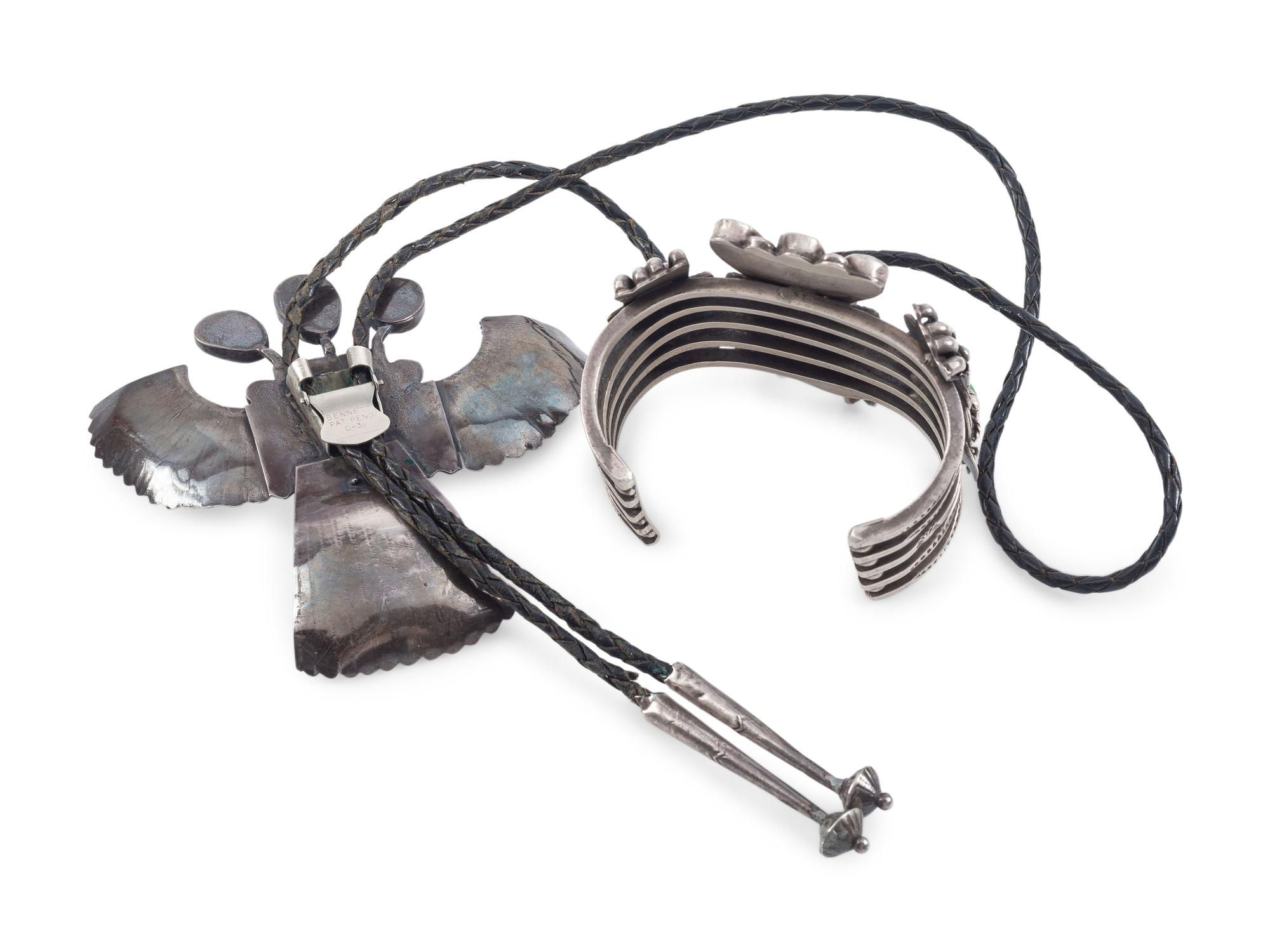 Navajo Silver and Turquoise Katsina Bolo Tie AND Cuff Bracelet