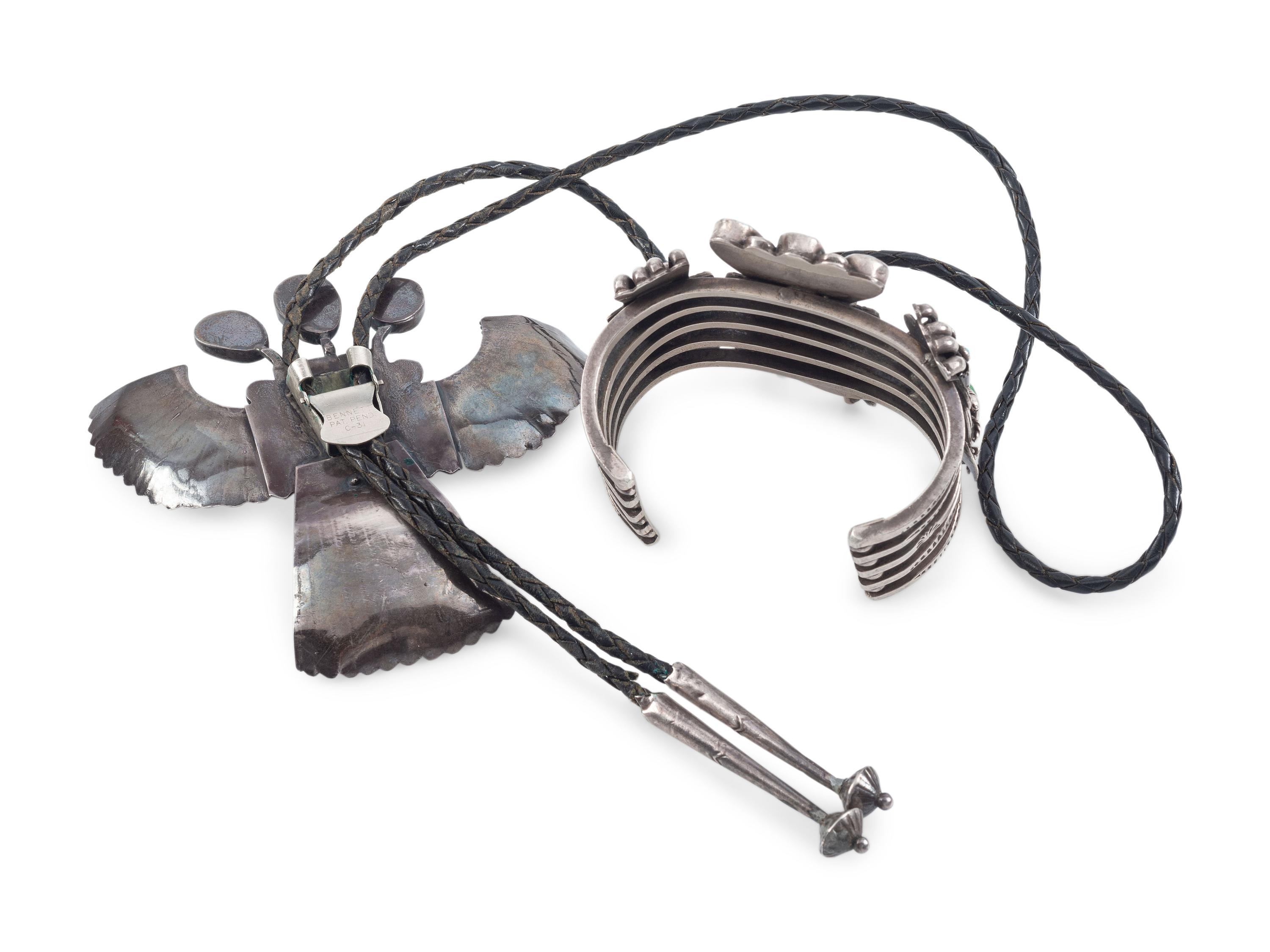 Navajo Silver and Turquoise Katsina Bolo Tie AND Cuff Bracelet