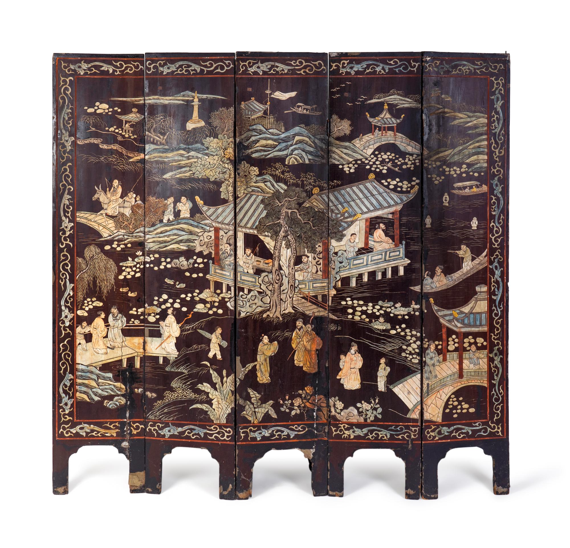 A Chinese Coromandel Five-Panel Screen — 19TH CENTURY