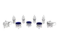 A Collection of Nine Canadian Silver and Cobalt Glass Table Articles