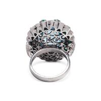 AQUAMARINE, EMERALD AND DIAMOND RING