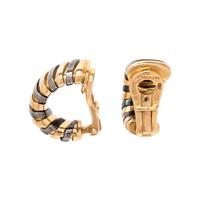 BVLGARI, YELLOW GOLD AND STEEL EARCLIPS
