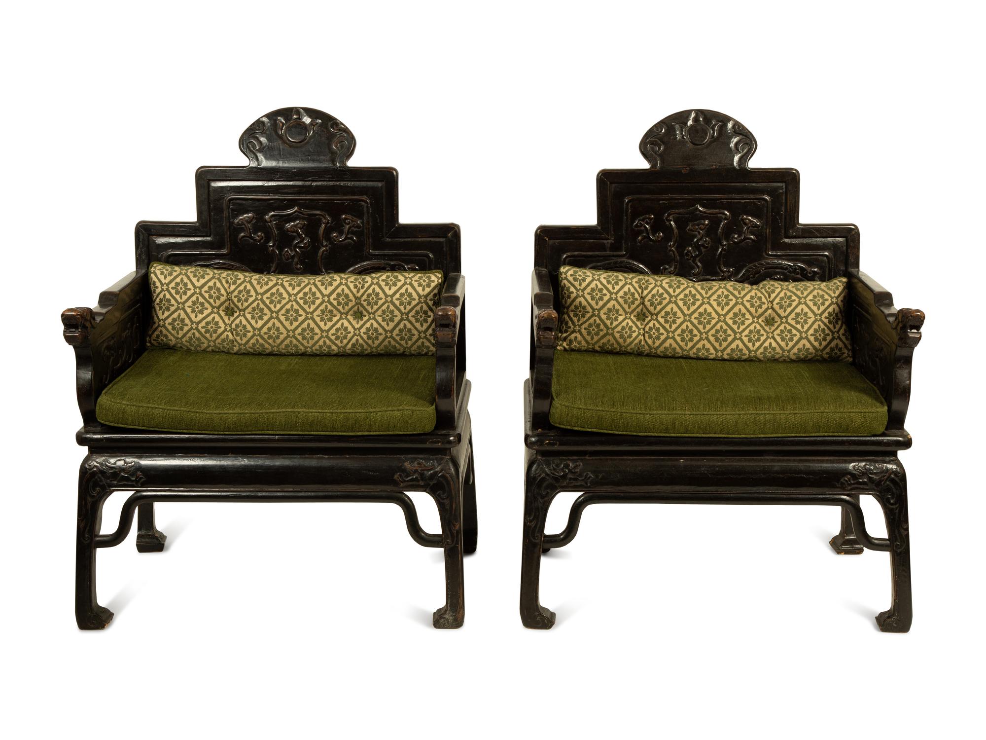 A Pair of Chinese Carved Hardwood Armchairs — 20TH CENTURY
