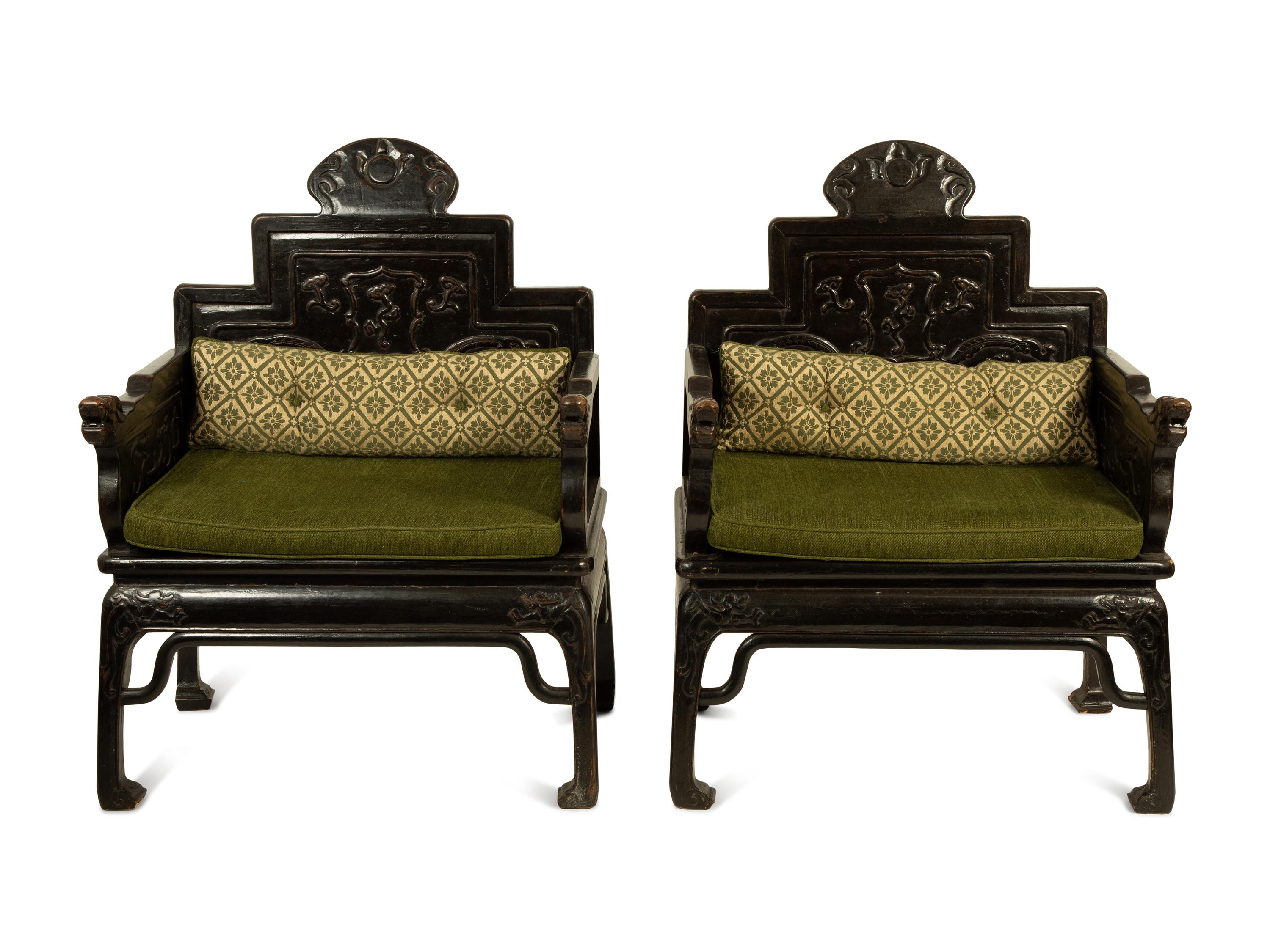 A Pair of Chinese Carved Hardwood Armchairs — 20TH CENTURY