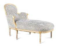 A Louis XVI Style Painted and Parcel-Gilt Chaise Longue